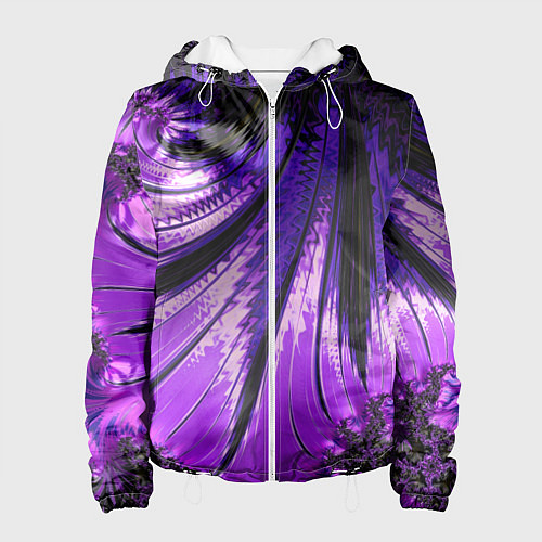 Женская куртка Неоновый фрактал черный с фиолетовым Абстракция / 3D-Белый – фото 1
