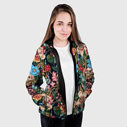 Куртка с капюшоном женская Паттерн из цветов, черепов и саламандр, цвет: 3D-черный — фото 2