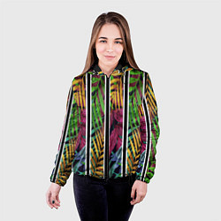 Куртка с капюшоном женская Пальмовые цветные полосы, цвет: 3D-черный — фото 2