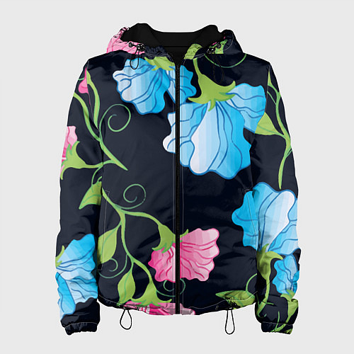 Женская куртка Яркие удивительные цветы в летней ночи / 3D-Черный – фото 1