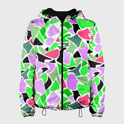 Куртка с капюшоном женская Abstract pattern green pink spots, цвет: 3D-черный