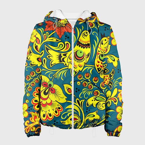 Женская куртка Хохломская Роспись Две Птицы / 3D-Белый – фото 1