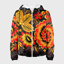 Женская куртка Хохломская Роспись Цветы На Тёмном Фоне