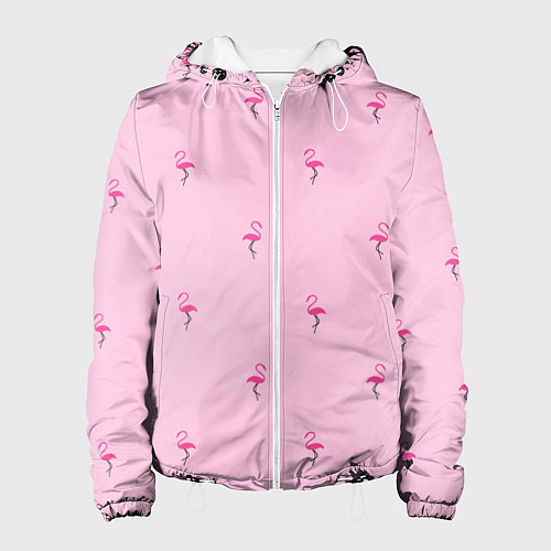 Женская куртка Фламинго на розовом фоне / 3D-Белый – фото 1