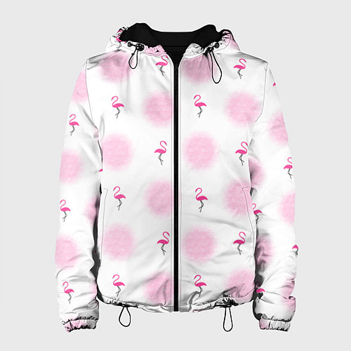Женская куртка Фламинго и круги на белом фоне / 3D-Черный – фото 1