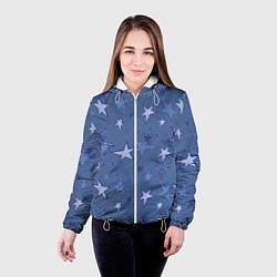 Куртка с капюшоном женская Gray-Blue Star Pattern, цвет: 3D-белый — фото 2