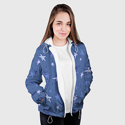 Куртка с капюшоном женская Gray-Blue Star Pattern, цвет: 3D-белый — фото 2