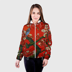 Куртка с капюшоном женская Птица на ветвях сакуры, цвет: 3D-белый — фото 2