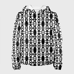 Куртка с капюшоном женская Черно-белый современный узор, цвет: 3D-белый