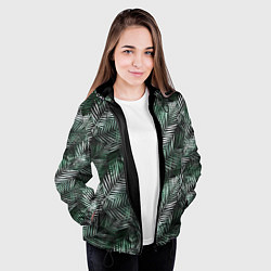 Куртка с капюшоном женская Листья пальмы на черном, цвет: 3D-черный — фото 2