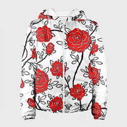 Куртка с капюшоном женская BEAUTIFUL RED ROSES, цвет: 3D-белый