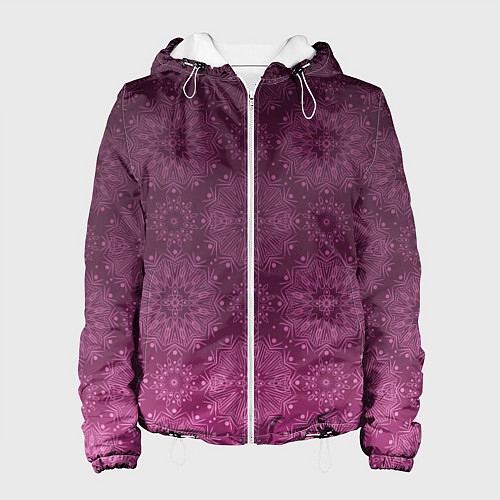 Женская куртка Ажурный орнамент на бордовом градиентном фоне / 3D-Белый – фото 1