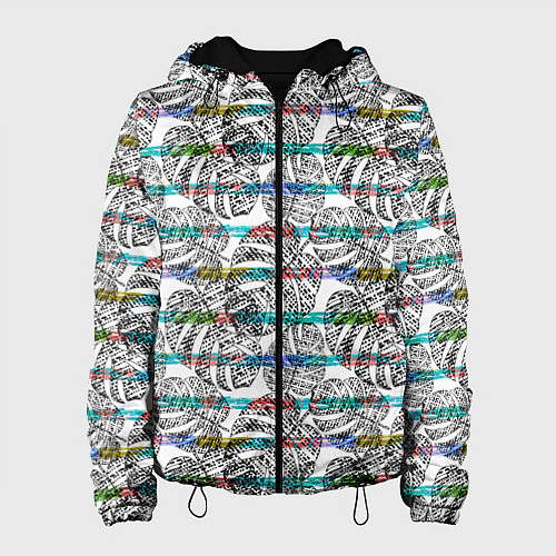 Женская куртка Черно -белые листья монстеры на цветных полосах / 3D-Черный – фото 1