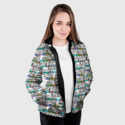 Куртка с капюшоном женская Черно -белые листья монстеры на цветных полосах, цвет: 3D-черный — фото 2