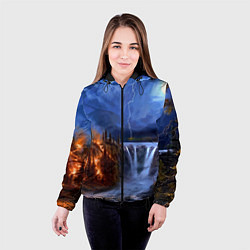 Куртка с капюшоном женская Огонь, гроза и вода, цвет: 3D-черный — фото 2