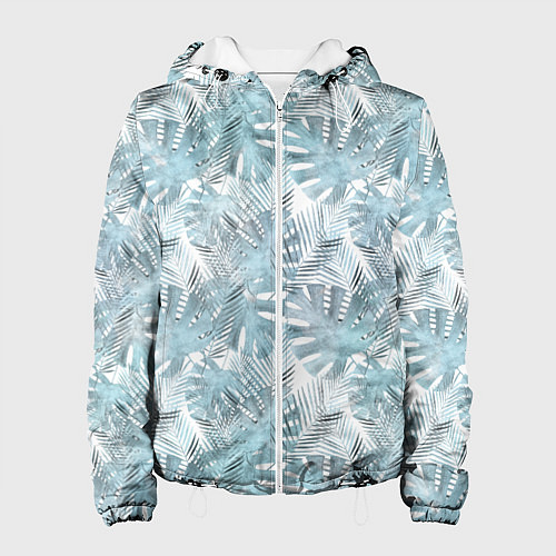 Женская куртка Голубые листья пальмы на белом / 3D-Белый – фото 1