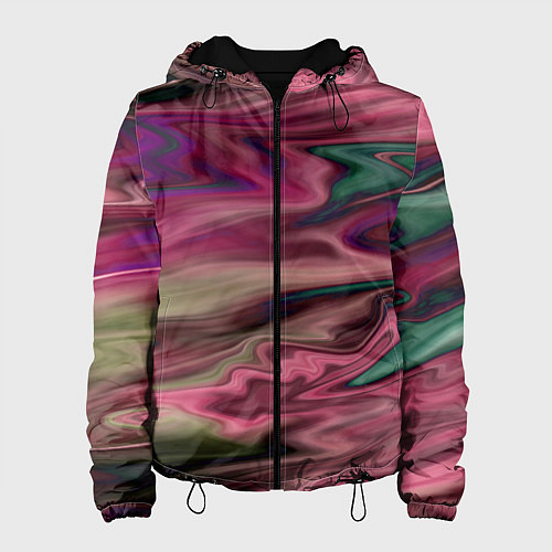 Женская куртка Абстрактный размытый узор в розово-зеленых цветах / 3D-Черный – фото 1