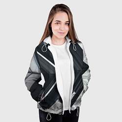 Куртка с капюшоном женская Абстрактные геометрические линии - Белый, цвет: 3D-белый — фото 2