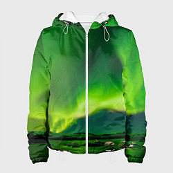 Куртка с капюшоном женская Абстрактное полярное сияние - Зелёный, цвет: 3D-белый