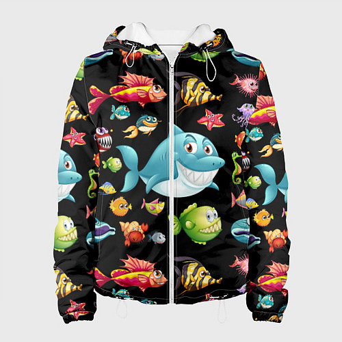 Женская куртка Прикольная акула и другие жители океана / 3D-Белый – фото 1