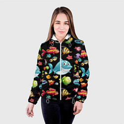 Куртка с капюшоном женская Прикольная акула и другие жители океана, цвет: 3D-белый — фото 2