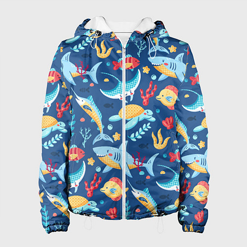 Женская куртка Акула, скат и другие обитатели океана - лето / 3D-Белый – фото 1