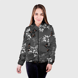 Куртка с капюшоном женская Черные и серые ветки с красными ягодами на темно-с, цвет: 3D-черный — фото 2