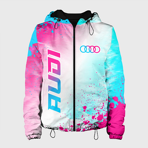 Женская куртка Audi neon gradient style: символ и надпись вертика / 3D-Черный – фото 1