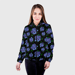 Куртка с капюшоном женская Сапфировые розы на черном, цвет: 3D-черный — фото 2