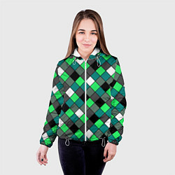 Куртка с капюшоном женская Геометрический узор в зеленых и черный тонах, цвет: 3D-белый — фото 2