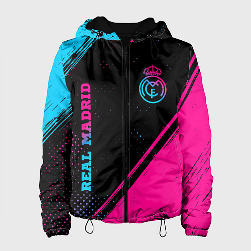 Женская куртка Real Madrid - neon gradient: символ и надпись верт / 3D-Черный – фото 1