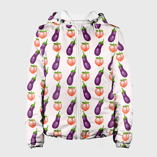 Женская куртка Баклажаны и персики паттерн / 3D-Белый – фото 1