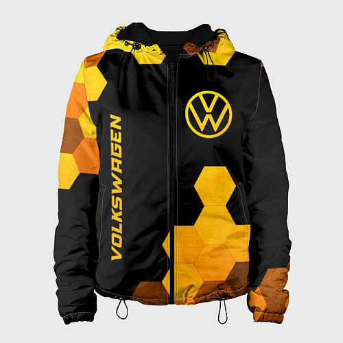 Женская куртка Volkswagen - gold gradient: символ и надпись верти / 3D-Черный – фото 1