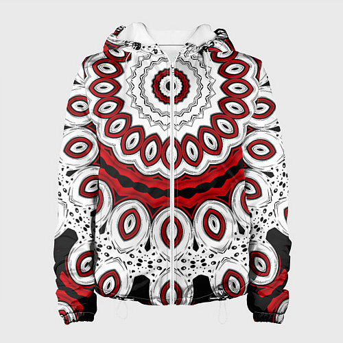 Женская куртка Красно-черный калейдоскоп мандала / 3D-Белый – фото 1