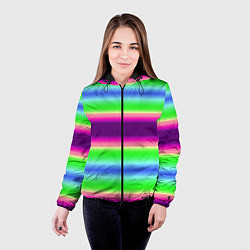 Куртка с капюшоном женская Яркие разноцветные размытые полосы, цвет: 3D-черный — фото 2