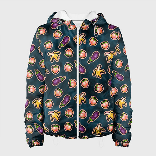 Женская куртка Баклажаны персики бананы паттерн / 3D-Белый – фото 1