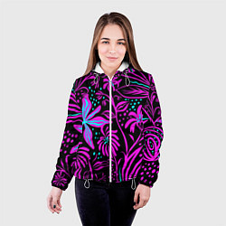 Куртка с капюшоном женская Purple flowers pattern, цвет: 3D-белый — фото 2