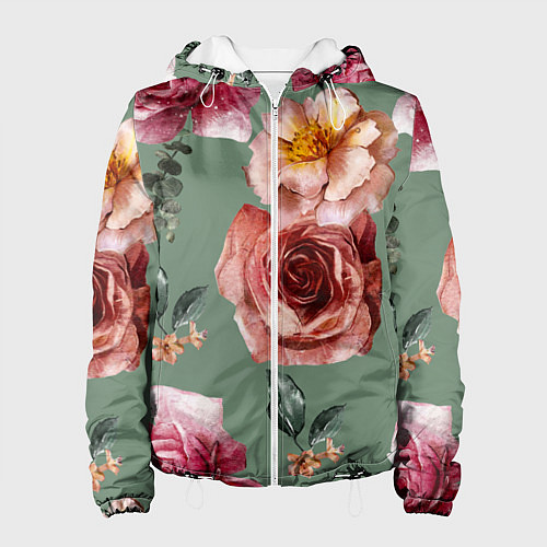 Женская куртка Цветы Нарисованные Розы и Пионы / 3D-Белый – фото 1