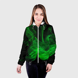 Куртка с капюшоном женская Зелёный абстрактный дым, цвет: 3D-белый — фото 2