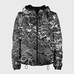 Куртка с капюшоном женская Металлические шильдики и брелоки - стимпанк, цвет: 3D-черный