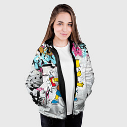 Куртка с капюшоном женская Барт Симпсон на фоне стены с граффити, цвет: 3D-черный — фото 2