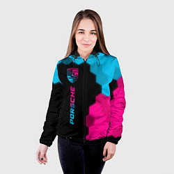 Куртка с капюшоном женская Porsche - neon gradient: по-вертикали, цвет: 3D-черный — фото 2