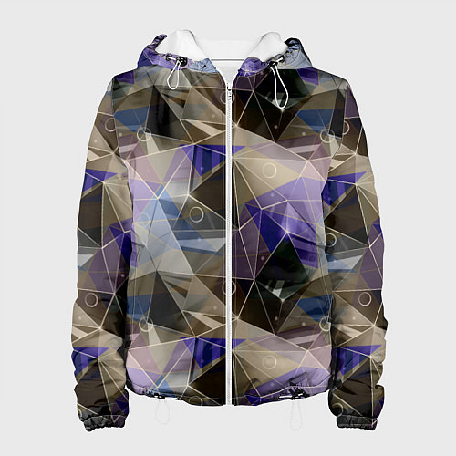 Женская куртка Полигональный абстрактный: бежевый, коричневый, си / 3D-Белый – фото 1