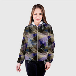 Куртка с капюшоном женская Полигональный абстрактный: бежевый, коричневый, си, цвет: 3D-белый — фото 2