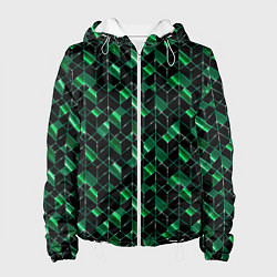 Женская куртка Геометрический узор, зеленые фигуры на черном