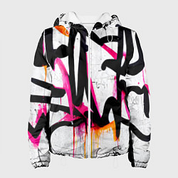 Куртка с капюшоном женская Крупные граффити узоры, цвет: 3D-белый