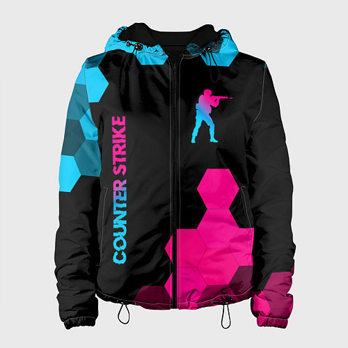Женская куртка Counter Strike - neon gradient: символ и надпись в / 3D-Черный – фото 1