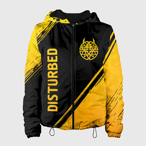 Женская куртка Disturbed - gold gradient: символ и надпись вертик / 3D-Черный – фото 1