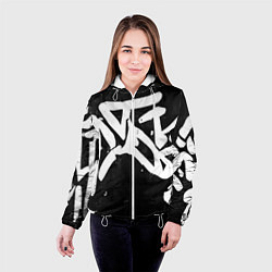 Куртка с капюшоном женская Иероглифы в стиле граффити, цвет: 3D-белый — фото 2