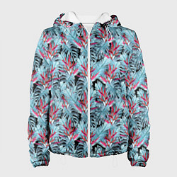 Женская куртка Голубые тропические листья и цветы
